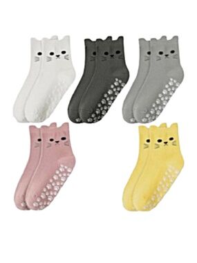Cute Kitty Yoga Socks with Grippers - 5 Random pairs